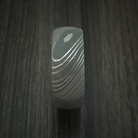 Damascus Steel Ring with 14k Yellow Gold Sleeve Custom Made Band