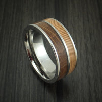 Titanium Ring with Guitar String and Whiskey Barrel Wood Inlays Custom Made Band