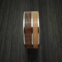 Titanium Ring with Guitar String and Whiskey Barrel Wood Inlays Custom Made Band
