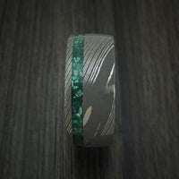 Damascus Steel Ring with Malachite and Antler Custom Made