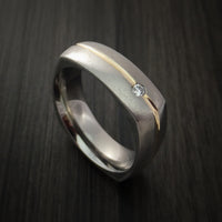 Cobalt Chrome Square Band with 14K Yellow Gold Inlay and Diamond Custom Made Ring