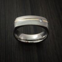 Cobalt Chrome Square Band with 14K Yellow Gold Inlay and Diamond Custom Made Ring