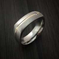 Cobalt Chrome Square Band with 14K Yellow Gold Inlay and Diamond Custom Made Ring
