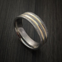 Cobalt Chrome Distressed Finish Band with Dual 14K Yellow Gold Inlays