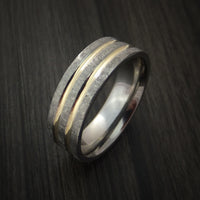 Cobalt Chrome Distressed Finish Band with Dual 14K Yellow Gold Inlays