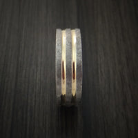 Cobalt Chrome Distressed Finish Band with Dual 14K Yellow Gold Inlays