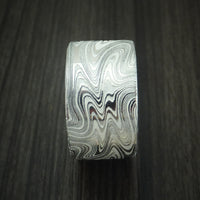 Marbled Kuro Damascus Steel and Snow White Cerakote Ring Custom Made Band