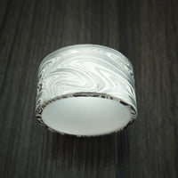 Marbled Kuro Damascus Steel and Snow White Cerakote Ring Custom Made Band