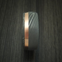 Damascus Steel Band with 14k Rose Gold and Ebony Hardwood Sleeve Custom Made