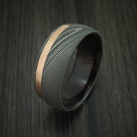Damascus Steel Band with 14k Rose Gold and Ebony Hardwood Sleeve Custom Made