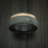 Damascus Steel Band with 14k Rose Gold and Ebony Hardwood Sleeve Custom Made