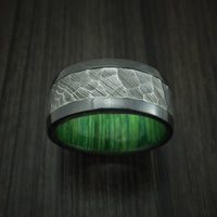 Black Zirconium and Hammered Damascus Steel Band with Hardwood Sleeve Custom Made Ring