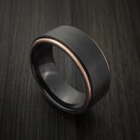 Black Titanium Ring with 14K Rose Gold Edges Custom Made Band