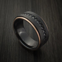 Black Titanium and 14K Rose Gold Band with Black Diamonds Custom Made Ring