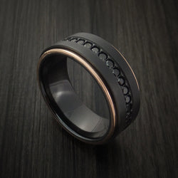 Black Titanium and 14K Rose Gold Band with Black Diamonds Custom Made Ring