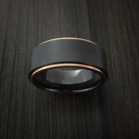 Black Titanium Ring with 14K Rose Gold Edges Custom Made Band