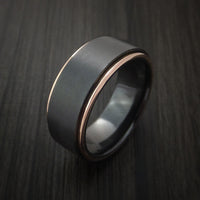 Black Titanium Ring with 14K Rose Gold Edges Custom Made Band