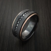 Black Titanium and 14K Rose Gold Band with Black Diamonds Custom Made Ring