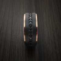 Black Titanium and 14K Rose Gold Band with Black Diamonds Custom Made Ring