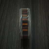 Damascus Steel Ring with Ember Wood Inlay and Sleeve Custom Made Thick Band