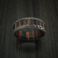 Damascus Steel Ring with Ember Wood Inlay and Sleeve Custom Made Thick Band