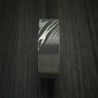 Damascus Steel Ring with Kauri Hardwood Interior Sleeve Custom Made