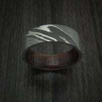 Damascus Steel Ring with Kauri Hardwood Interior Sleeve Custom Made