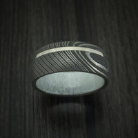 Damascus Steel Band with 14k White Gold and Antler Sleeve Custom Made