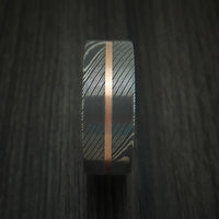 Damascus Steel Band with 14k Rose Gold and Teak Hardwood Sleeve Custom Made