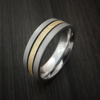 Cobalt Chrome Band with 14K Yellow Gold Florentine Inlay Custom Made Ring