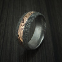 Damascus Steel and 14K Rose Gold Mokume Shakudo Rock Hammered Band Custom Made
