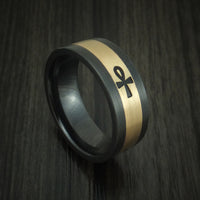 Black Zirconium and 14K Yellow Gold with Egyptian ANKH Custom Made Ring