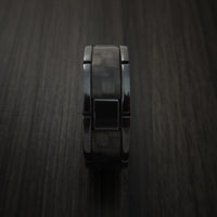 Black Zirconium and Carbon Fiber Weave Pattern Ring Custom Made