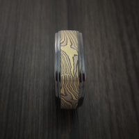 Black Zirconium Square Band with Yellow Gold and Silver Mokume Shakudo Custom Made