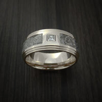 14K White Gold and Meteorite Ring with Beautiful Diamond Custom Made