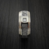 14K White Gold and Meteorite Ring with Beautiful Diamond Custom Made