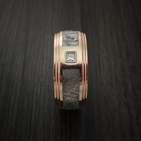 14K Rose Gold and Meteorite Ring with Beautiful Diamond Custom Made