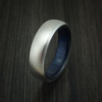 Damascus Steel Ring with Blueberry Wood Interior Sleeve Custom Made