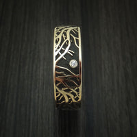 14K Yellow Gold Ring with Tree Branches and Diamond Custom Made Band