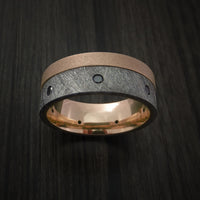 Gibeon Meteorite and Rose Gold Band with Black Diamonds