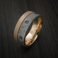 Gibeon Meteorite and Rose Gold Band with Black Diamonds