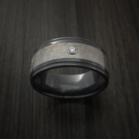 Black Zirconium and Gibeon Meteorite Ring with Diamond Custom Made Band