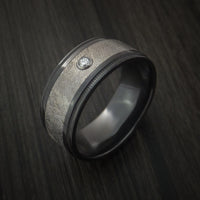 Black Zirconium and Gibeon Meteorite Ring with Diamond Custom Made Band