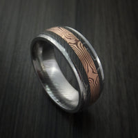 Damascus Steel and 14k Rose Gold Mokume Gane Ring Custom Made