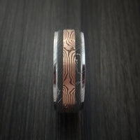 Damascus Steel and 14k Rose Gold Mokume Gane Ring Custom Made