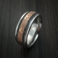 Damascus Steel and 14k Rose Gold Mokume Gane Ring Custom Made