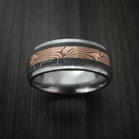 Damascus Steel and 14k Rose Gold Mokume Gane Ring Custom Made