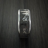 Titanium Ring with Wolf and Mountain Pattern Hunter Band Custom Made