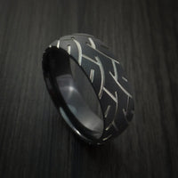 Black Titanium Ring Textured Tread Pattern Band Made to Any Sizing 3-22
