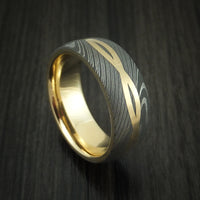 Damascus Steel 14K Yellow Gold Celtic Knot Ring Infinity Design with Sleeve Wedding Band